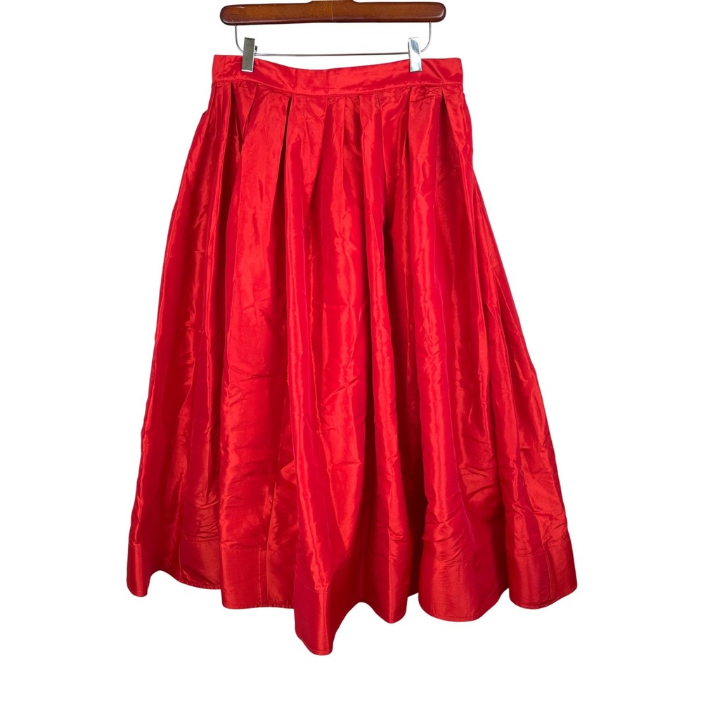 Free People Skirt Sz M Taffeta Party Midi Full Retro Pleated A-Line Flare Event
